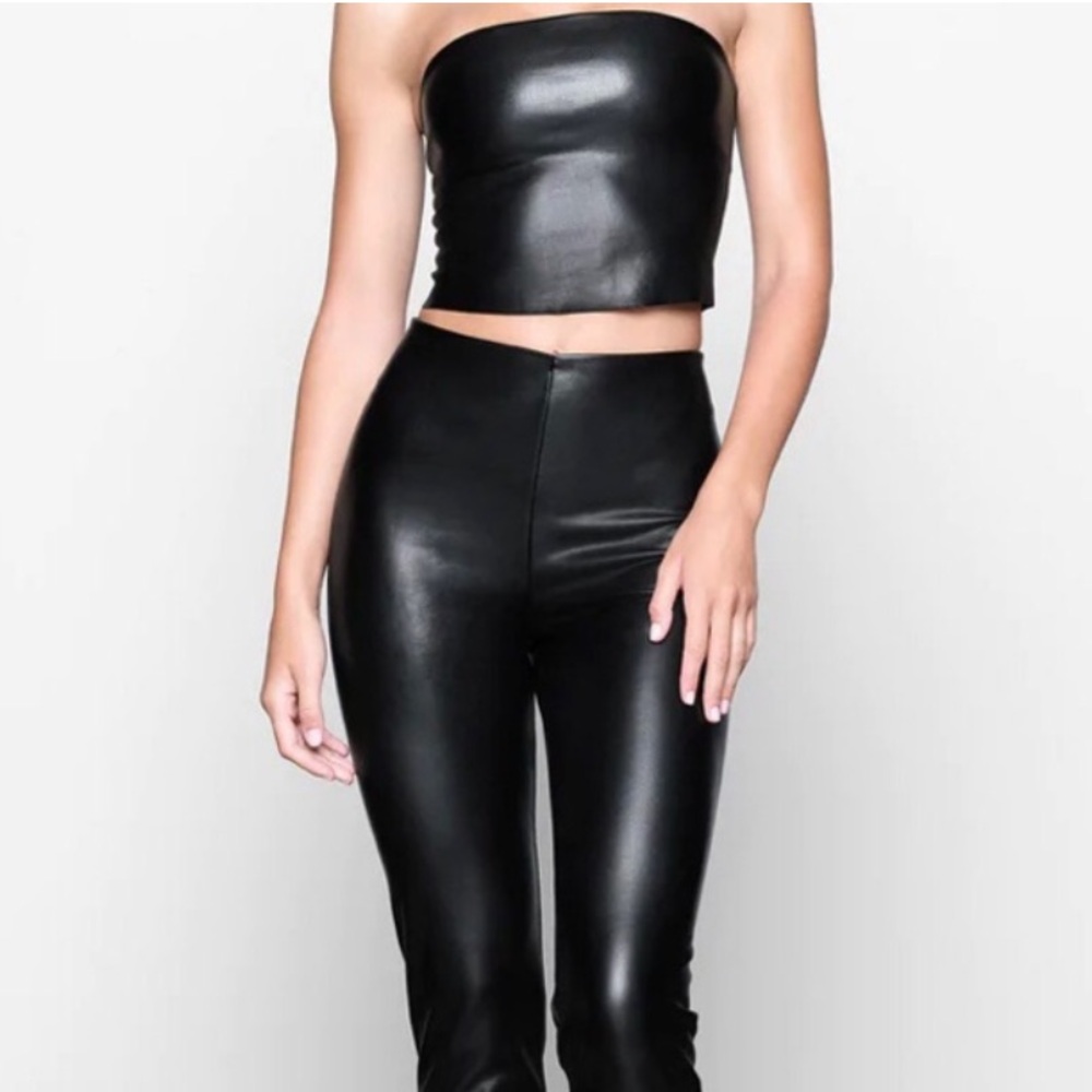 SKIMS Black Leather Crop Top